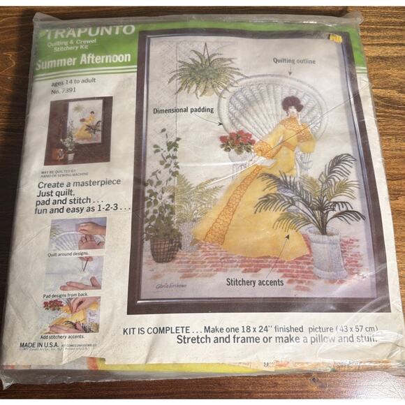 NEW Trapunto Quilting & Crewel Stitchery Kit Summer Afternoon 7391 Rare 1977